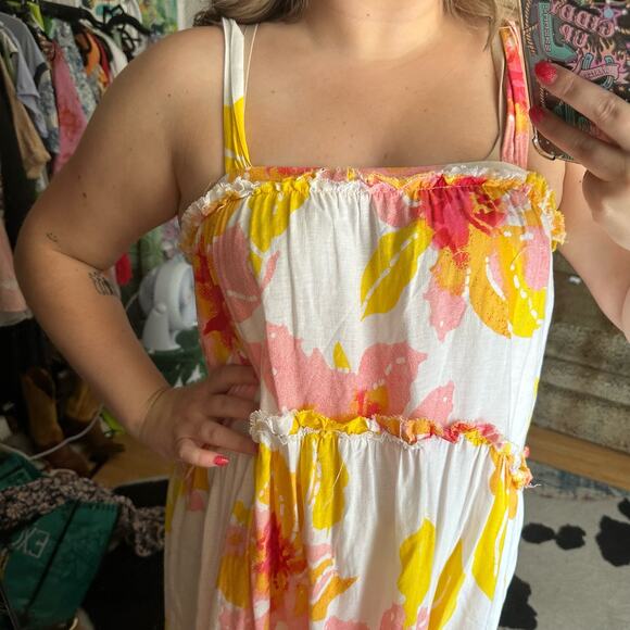 Free People Moonshine Midi Dress Floral Yellow White Medium - Picture 2 of 8